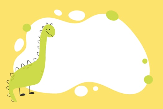 Dino photo frame, templates for text or invitations. Vector illustration of a funny cartoon dinosaur character. Scandinavian style doodle, hand drawn