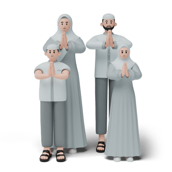 3D character render of muslim people. Happy family showing apologize and welcome hand gesture. Apology during eid mubarak. Isolated image on white background png