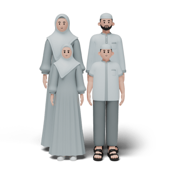3D render of muslim people. Happy family showing apologize and welcome hand gesture. Apology during eid mubarak. Full length character isolated image on white background png