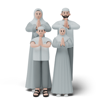 3D character render of muslim people. Happy family showing apologize and welcome hand gesture. Apology during eid mubarak. Isolated image on white background png