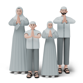 3D character render of muslim people. Happy family showing apologize and welcome hand gesture. Apology during eid mubarak. Isolated image on white background png