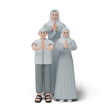 3D render of muslim people. Happy family showing apologize and welcome hand gesture. Apology during eid mubarak. Full length character isolated image on white background png