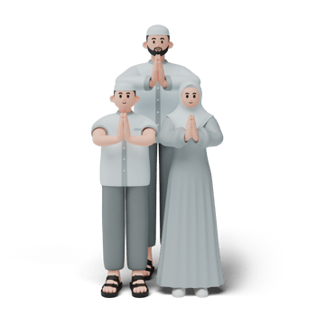 3D render of muslim people. Happy family showing apologize and welcome hand gesture. Apology during eid mubarak. Full length character isolated image on white background png