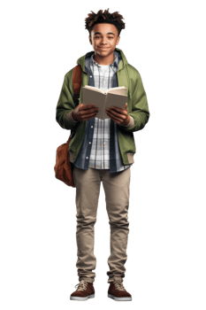 AI generated Portrait of little boy student happy smiling standing holding a book and carrying a school bag png