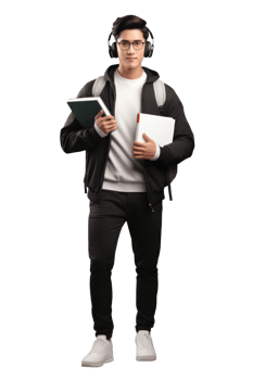 AI generated Portrait of young man college student happy smiling standing holding a book and carrying a school bag png