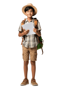 AI generated Portrait of little boy student happy smiling standing holding a book and carrying a school bag png