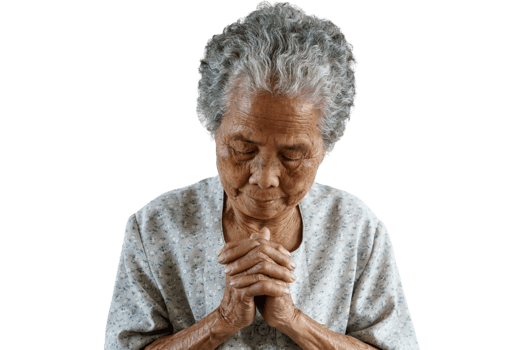 Pray of senior asian woman, PNG transparency