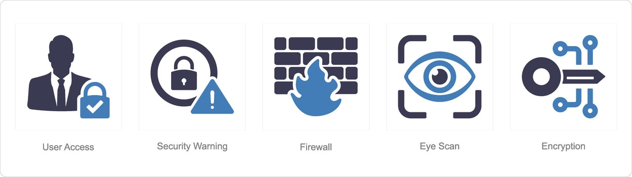 A set of 5 Cyber Security icons as user access, security warning, firewall vector