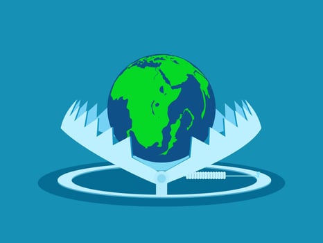 world is trapped. Globe in a bear trap. vector