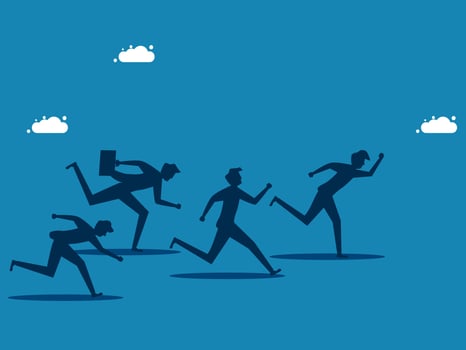Rivalry. businessmen run against each other vector