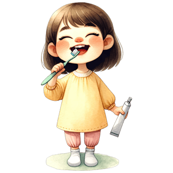 AI generated Watercolor Cute Girl Brushing Her Teeth Clipart AI Generative png