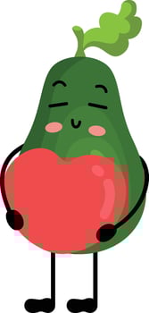 Funny avocado mascot holding a heart vector