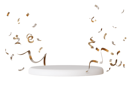 Elegant white podium with golden confetti, on transparent background. Perfect for product display, celebrations, and luxury presentations. Cut out stage mockup. Surprise, congratulations. 3D. png