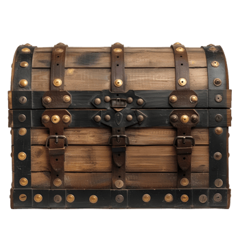 AI generated Antique Inspired Locked Wood Treasure Chest Secure Closure png