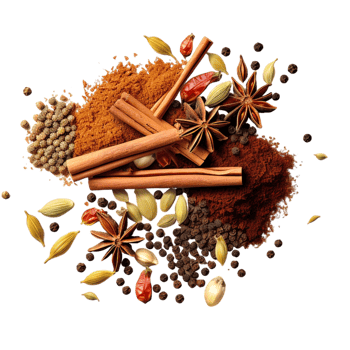 AI generated Spices bay leaf black pepper cinnamon star anise png