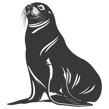 AI generated Silhouette Sea Lion Animal black color only full body png
