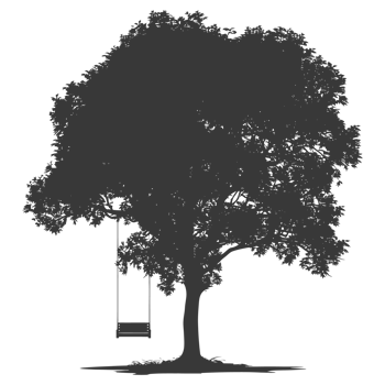 AI generated Silhouette Tree With A Swing black color only png