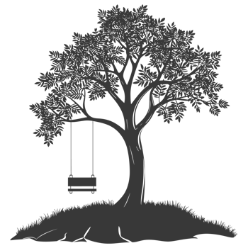 AI generated Silhouette Tree With A Swing black color only png