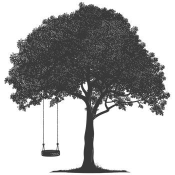 AI generated Silhouette Tree With A Tyre Swing black color only png