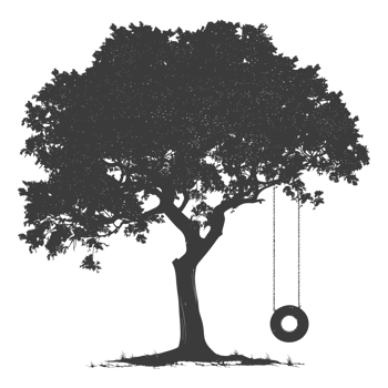 AI generated Silhouette Tree With A Tyre Swing black color only png