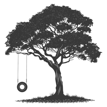 AI generated Silhouette Tree With A Tyre Swing black color only png