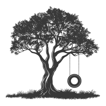 AI generated Silhouette Tree With A Tyre Swing black color only png