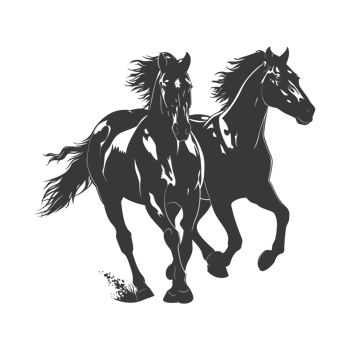 AI generated Silhouette two horses galloping png