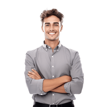 AI generated Portrait of handsome smiling young man with folded arms isolated png