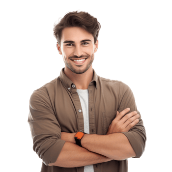AI generated Portrait of handsome smiling young man with folded arms isolated png