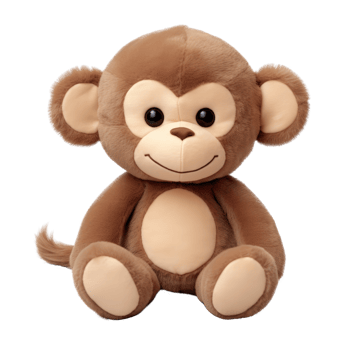 AI generated small monkey stuffed animal and its ears on transparent background png