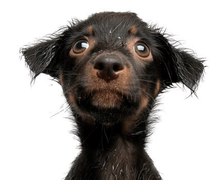 AI generated lundberg puppy looking up at camera png download