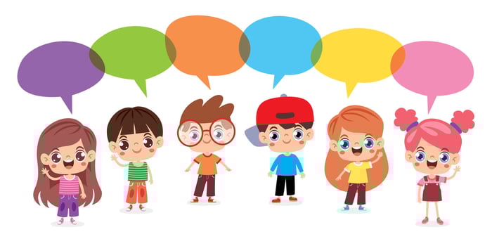 Happy Kids Posing With Speech Bubbles vector