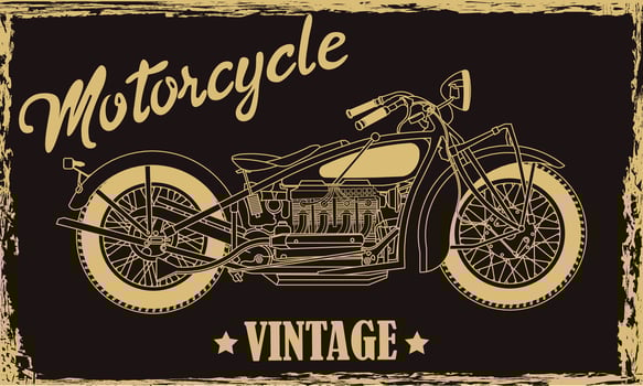 Vintage motorcycle hand drawn vector illustration with lettering