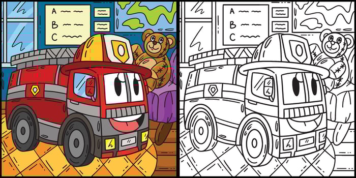 Firefighter Truck Toy Coloring Page Illustration vector
