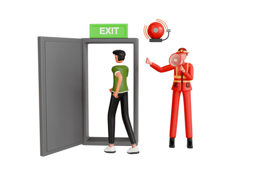3D Illustration of Firefighter Using Megaphone to Alert People. Fireman with megaphone announces fire emergency evacuation alarm png
