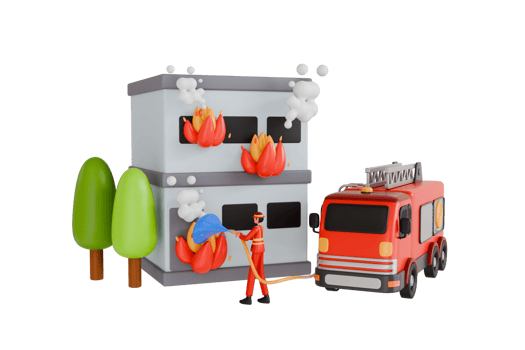 3d illustration of firefighters putting out house fire. firefighters trying to put out burning house. 3d illustration png