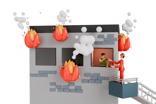 3D Illustration of Fireman Rescuing Man Trapped in Burning House. Firefighter rescue man from fire 3d illustration png