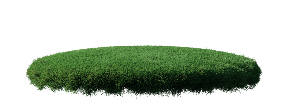 Round surface patch covered with flowers, green or dry grass isolated on white background. Realistic natural element for design. Bright 3d illustration. png