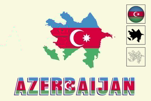 Azerbaijan map and Azerbaijan flag vector drawing