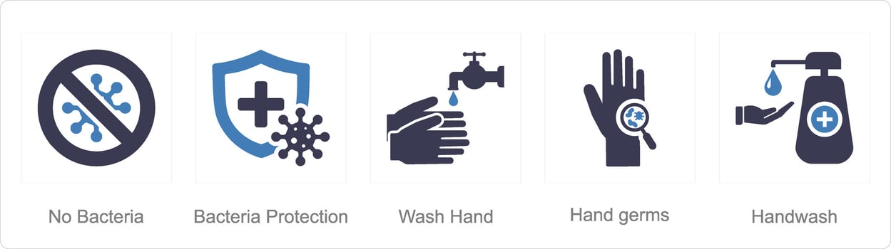 A set of 5 Hygiene icons as no bacteria, bacteria protection, wash hand vector