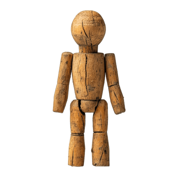 AI generated wooden human symbol statue isolated on transparent background ,generative ai png