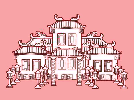 Design Vector Doodle Chinese Palace