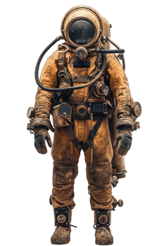 AI generated Old diving suit png ,Old Diver Costume Isolated on Transparent Background ,Generative AI