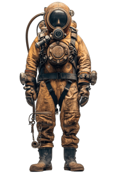 AI generated Old diving suit png ,Old Diver Costume Isolated on Transparent Background ,Generative AI