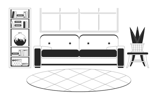 Living Room Interior Monochrome Line Cartoon Object vector