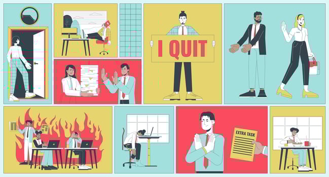 Quiet Quitting Bento Grid Illustration Set vector