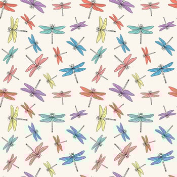 Vector seamless colorful pattern of different hand drawn doodle dragonflies