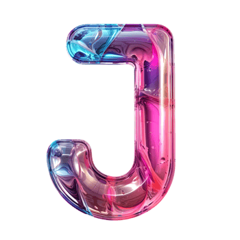 AI generated 3D Letter J glossy liquid style with holographic color gradient png