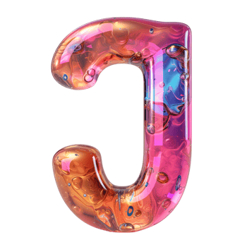 AI generated Letter J 3D glossy liquid style effect with hologram color gradient png