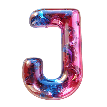 AI generated 3D glossy liquid holographic color gradient effect letter J png